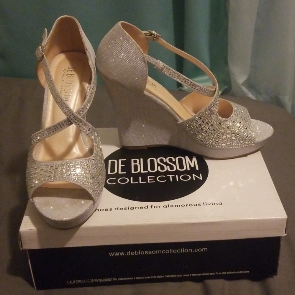 Shimer silver wedge heels